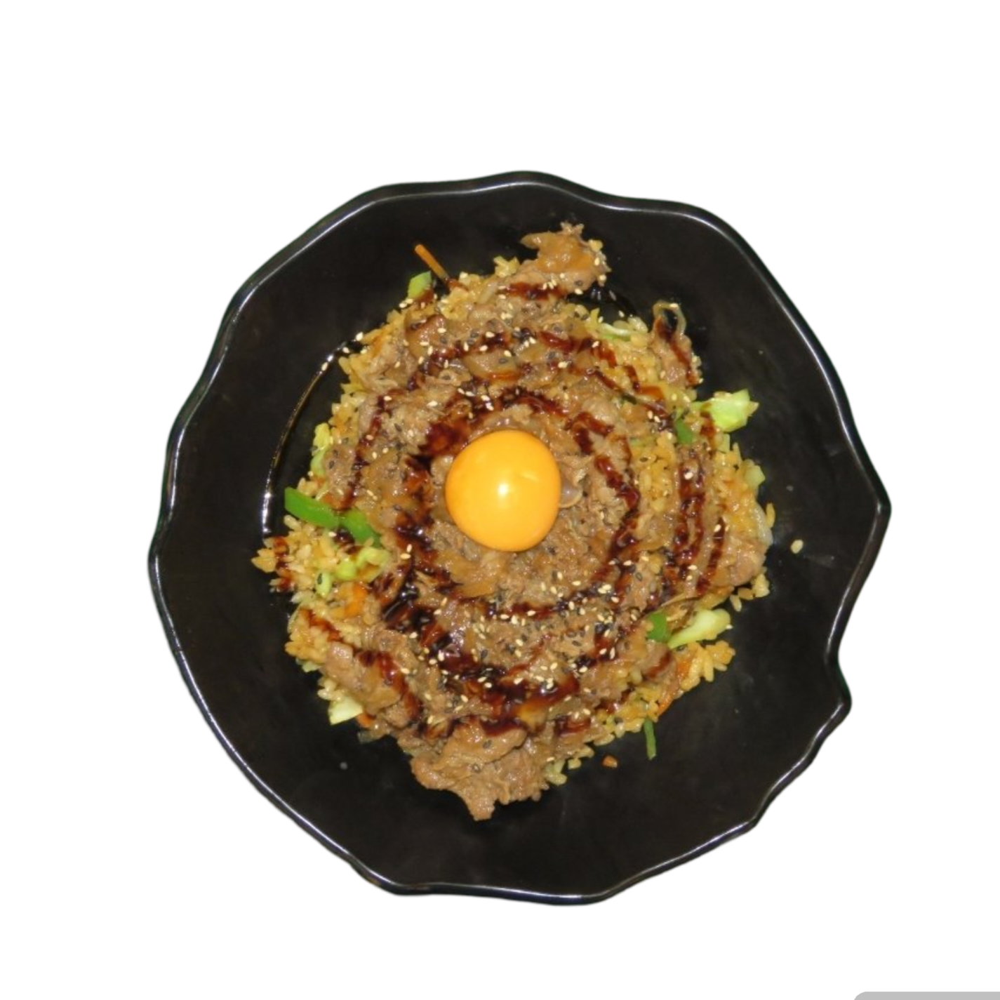 Plato de Donburi Chahan japonés con arroz frito y ingredientes frescos en Micazo, restaurante japonés en Ourense.